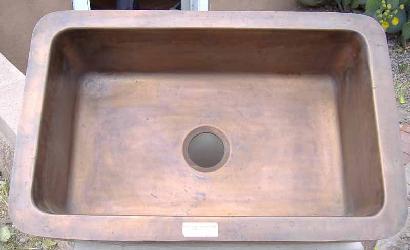 Recycled Copper Kitchen Sink - Front Interior