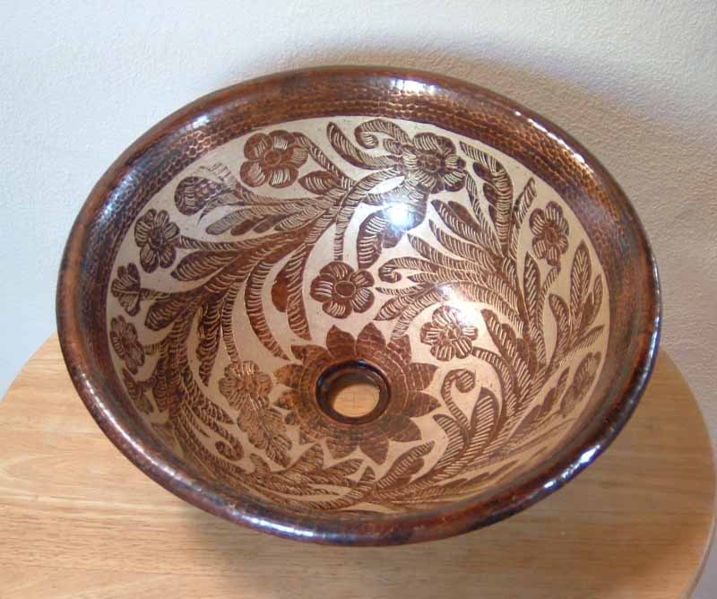 Mexican Hand Painted Copper Sink - Reina Dorado