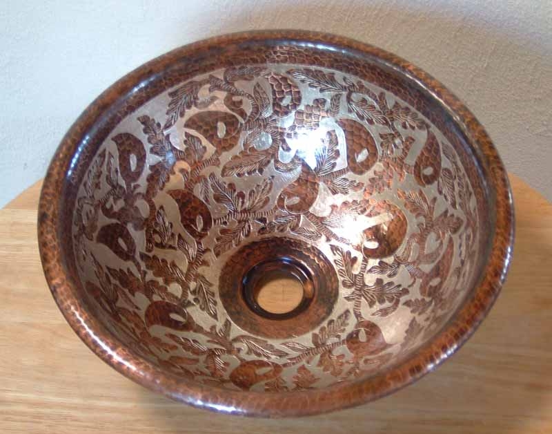 Mexican Hand Painted Copper Sink - Reina Plateado